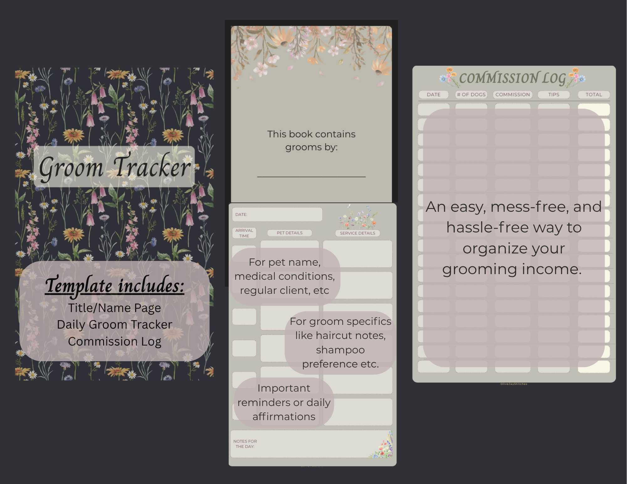 Groom+Commission Log+ Report Card (TEMPLATE)